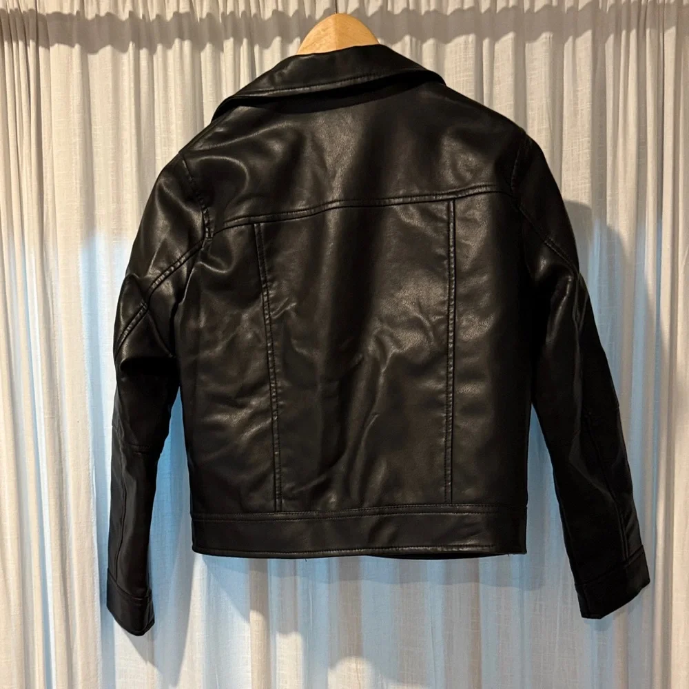 Zara Youth Jet Black Leather Biker Jacket - Picture 4 of 5
